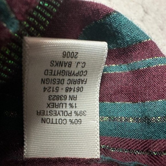 CJ Banks Womens Button Up Top Long Sleeve Stripes Maroon Green Plus Size 1X - Picture 7 of 11
